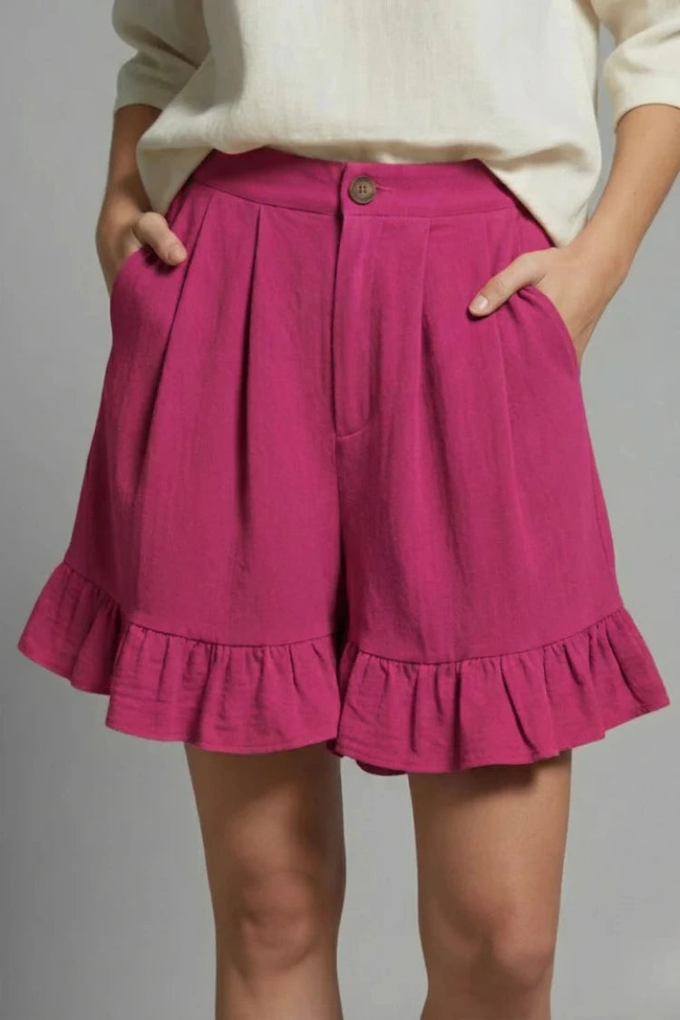 Dames Zomershorts met Hoge Taille en Volantrand