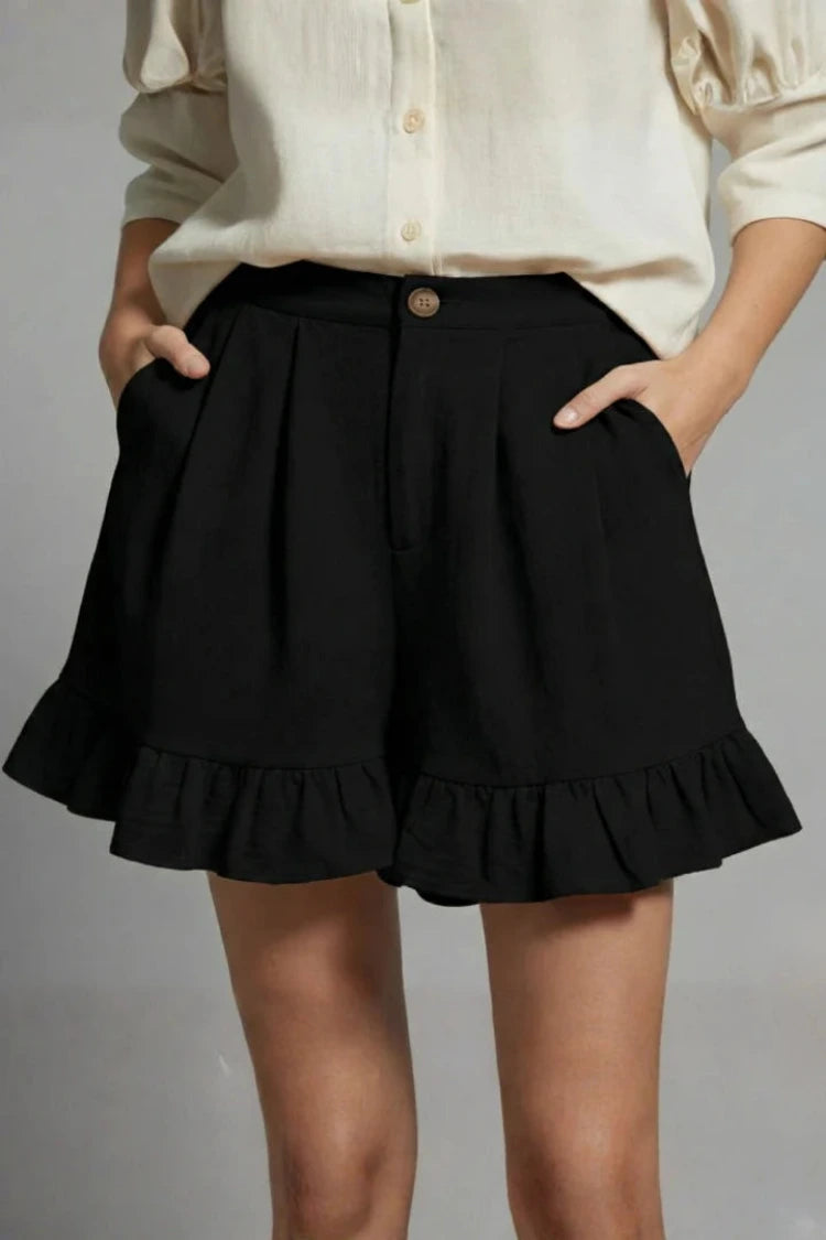 Dames Zomershorts met Hoge Taille en Volantrand