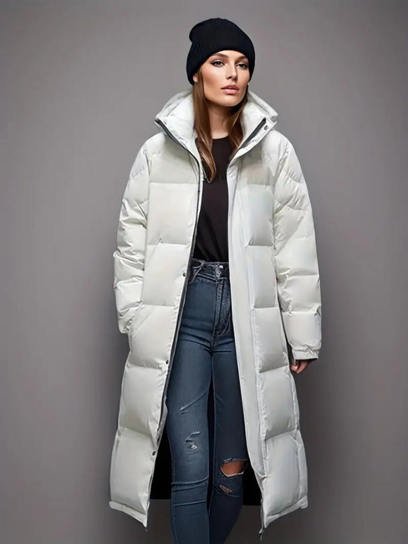 Dames lange parka pufferjas met gewatteerde afwerking
