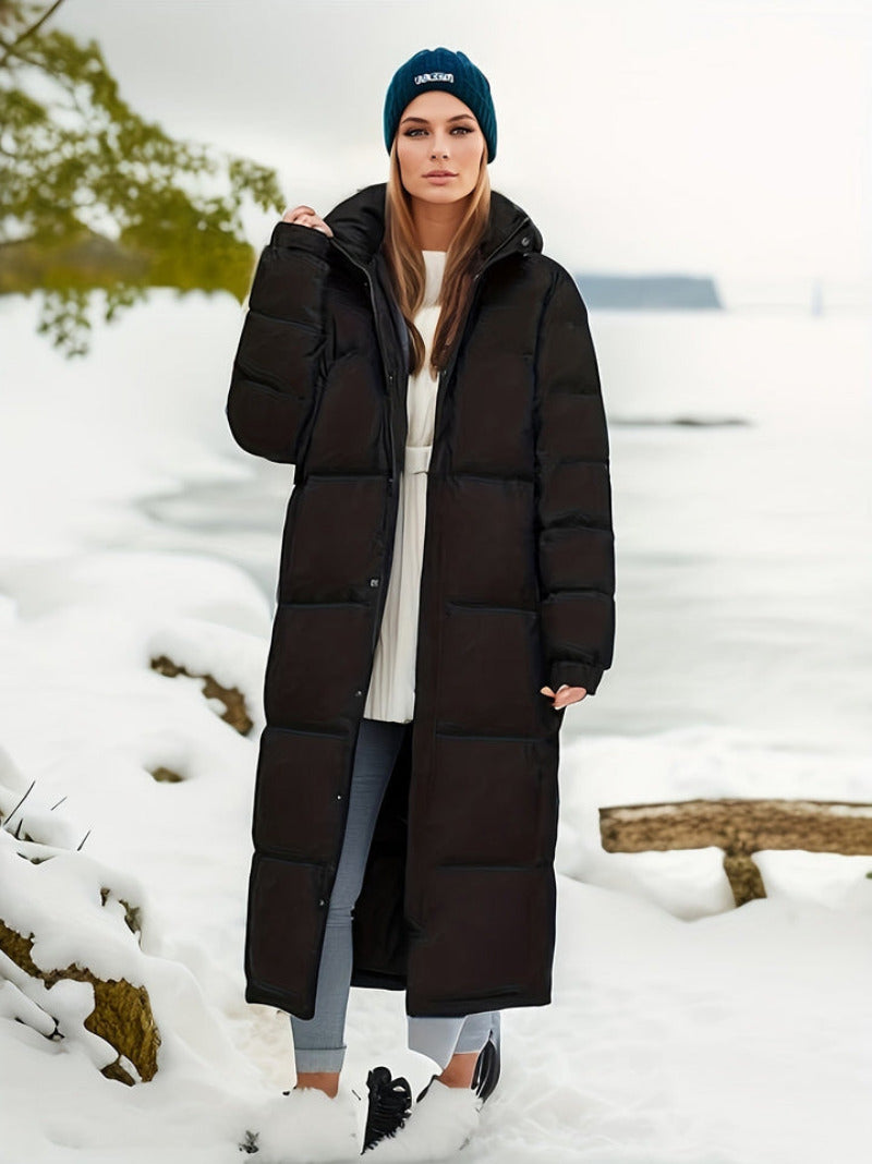 Dames lange parka pufferjas met gewatteerde afwerking