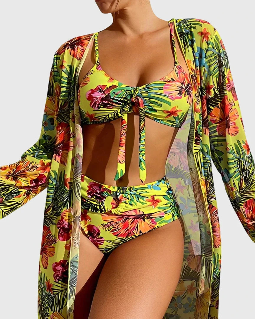 Driedelige Dames Bikini Set met Bloemenprint