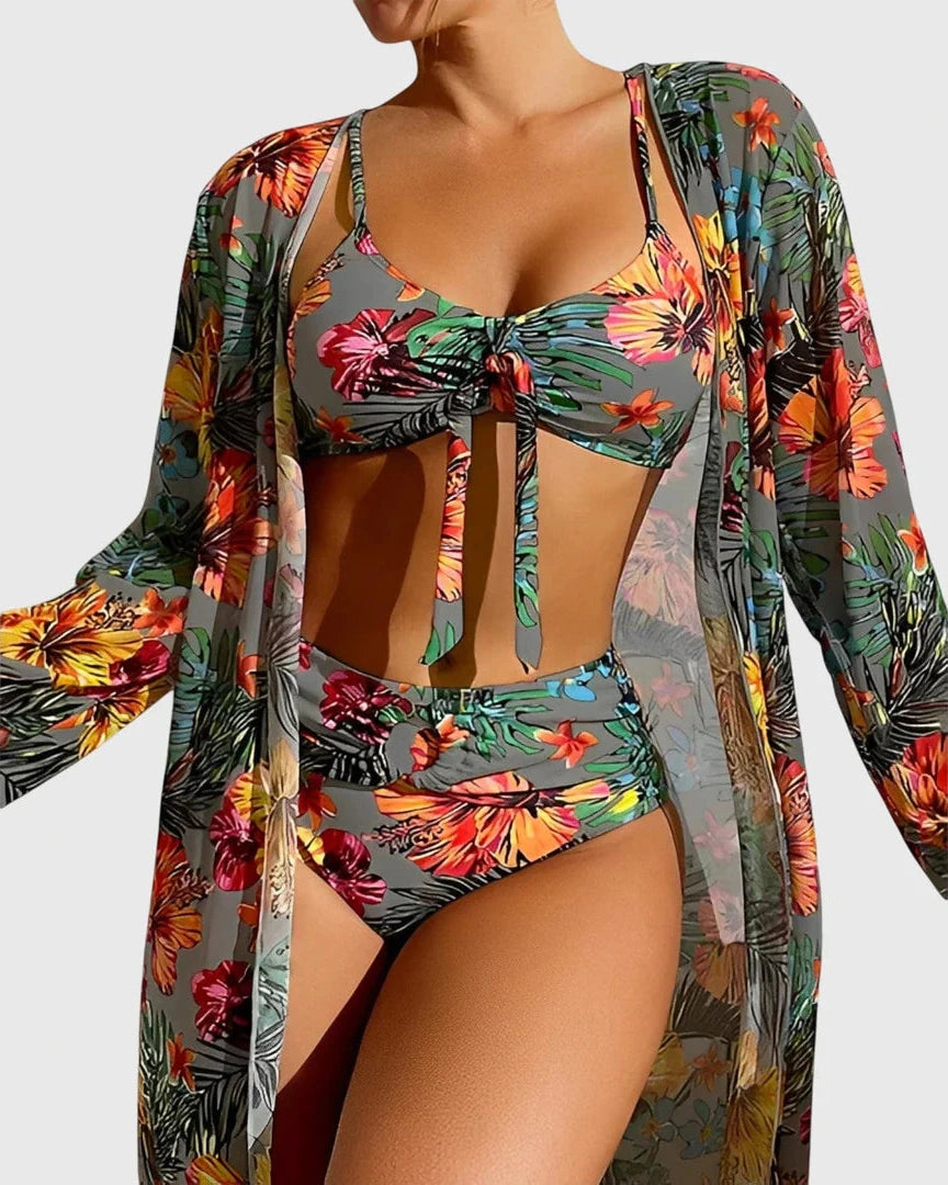 Driedelige Dames Bikini Set met Bloemenprint