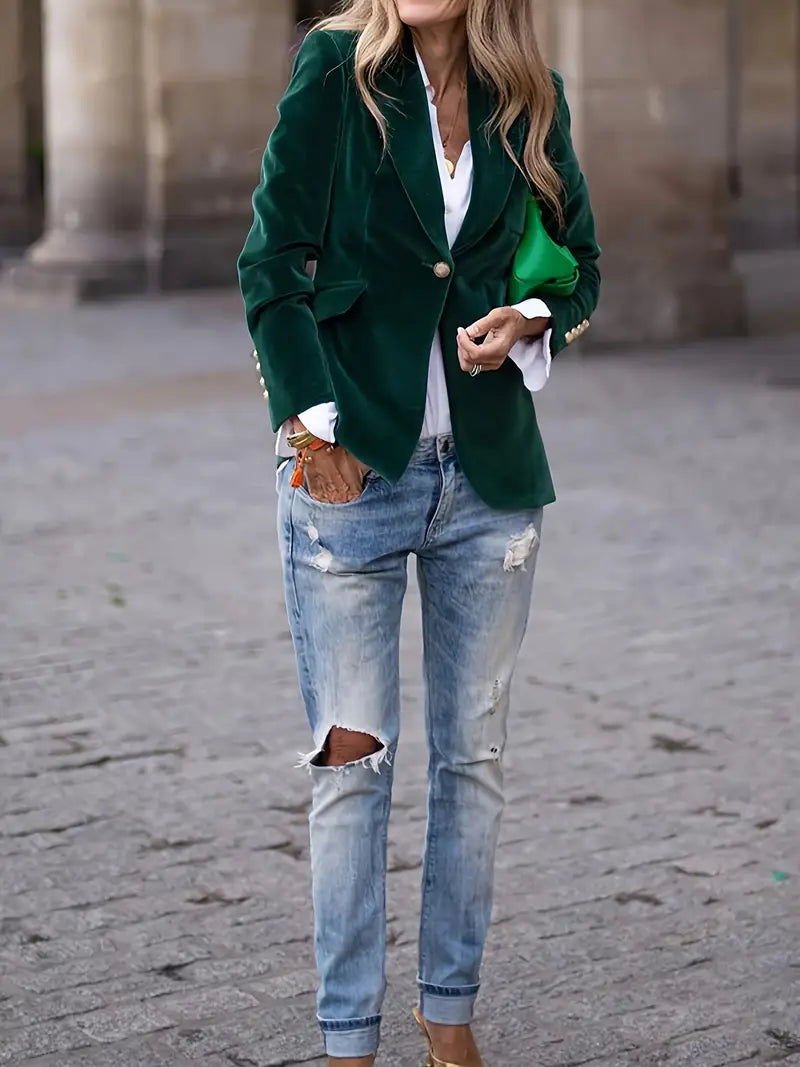 Fluwelen Blazer voor Dames met Gestructureerde Pasvorm