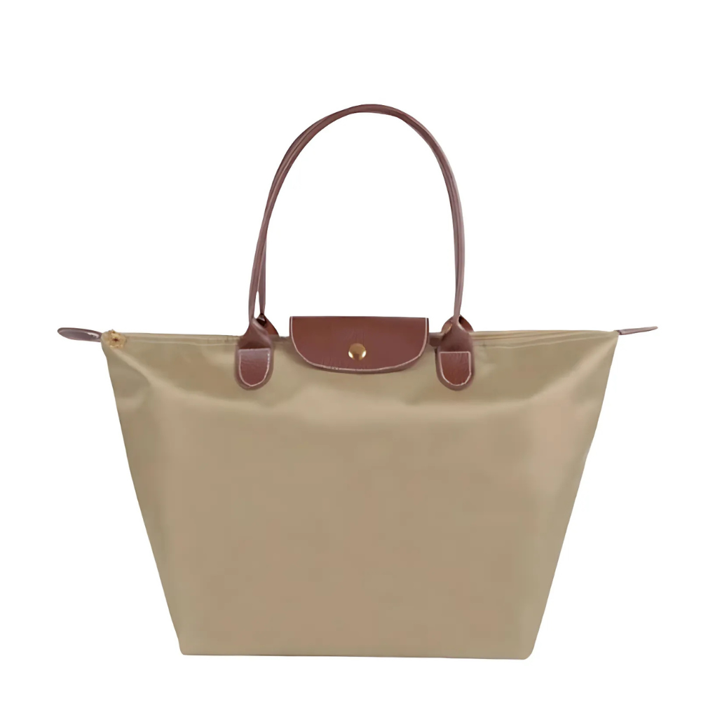 Handtas van nylon met leren schouderbanden voor dames