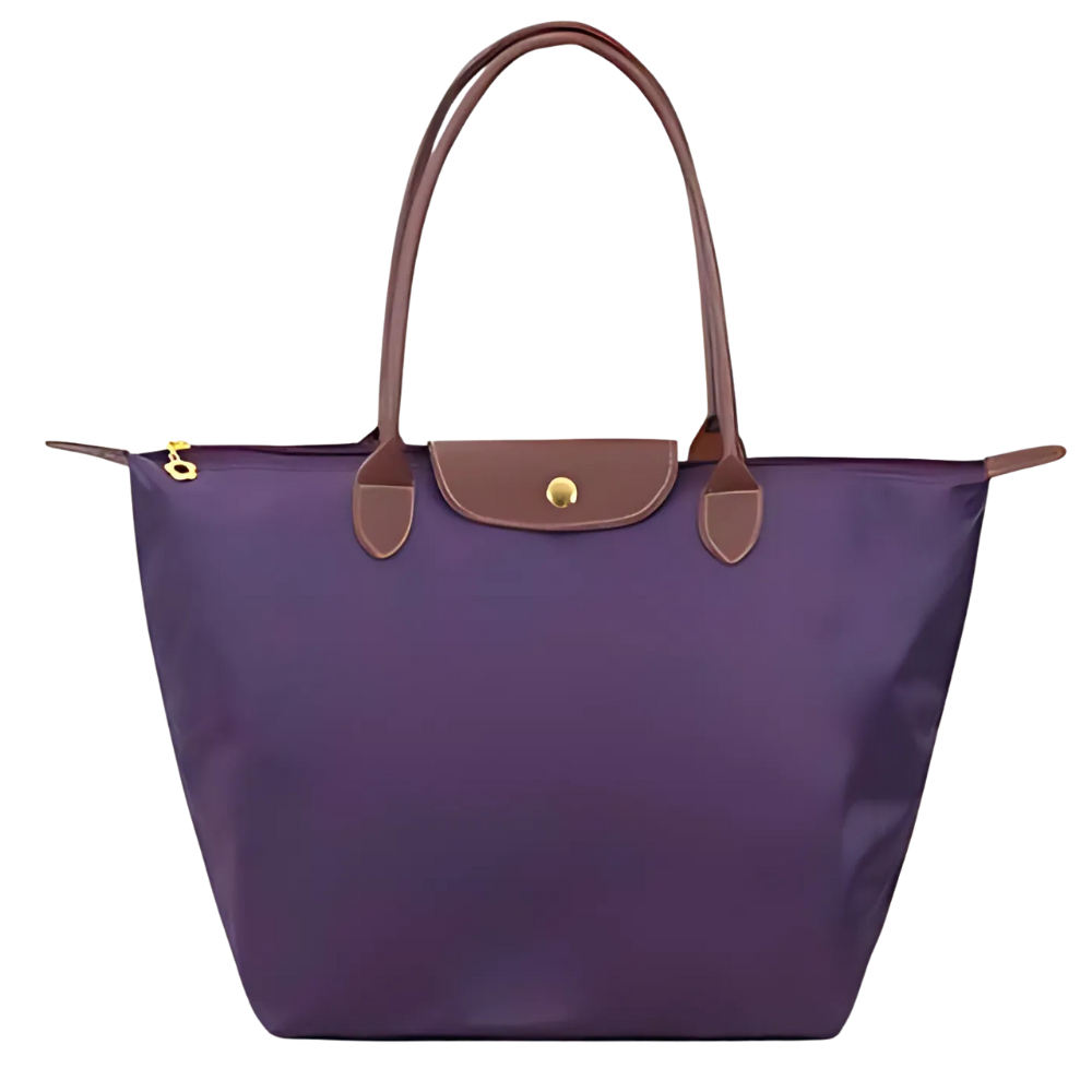 Handtas van nylon met leren schouderbanden voor dames