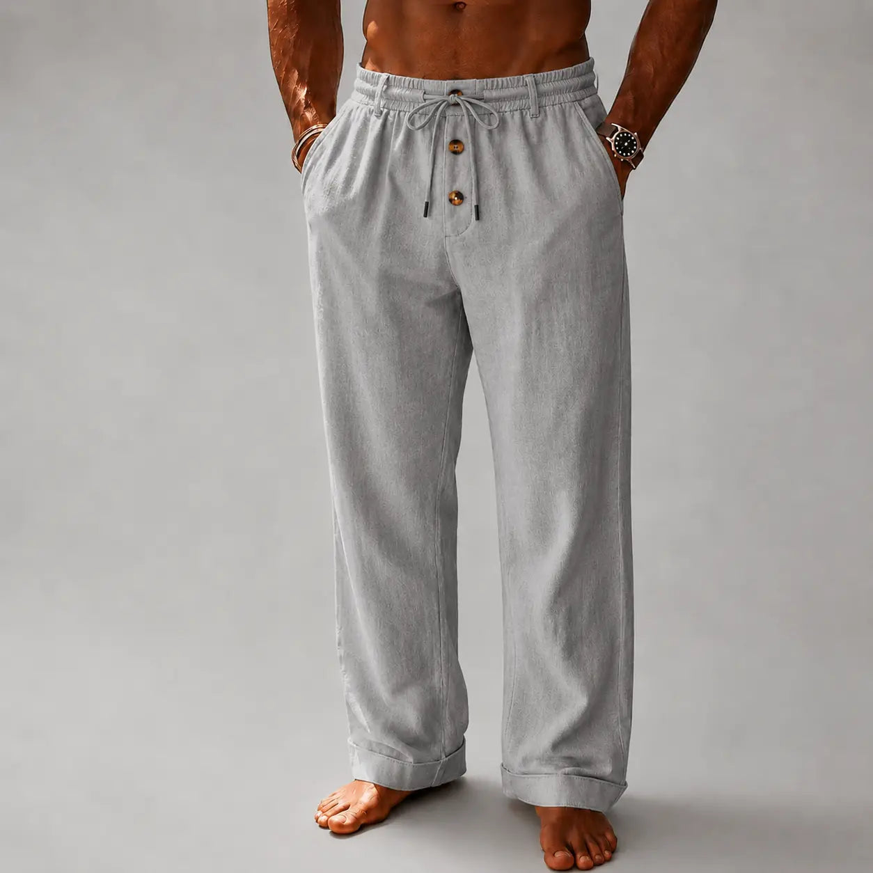 Heren Broek met Knoopsluiting en Wijde Pijpen