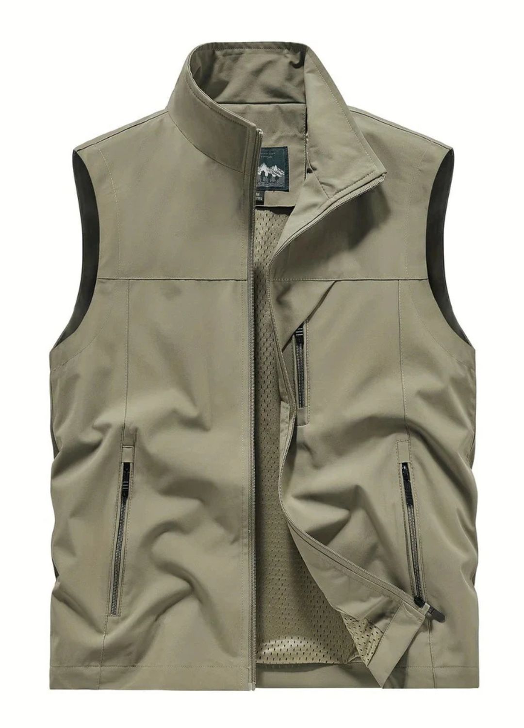 Heren Cargo Bodywarmer met Opstaande Kraag en Ritssluiting