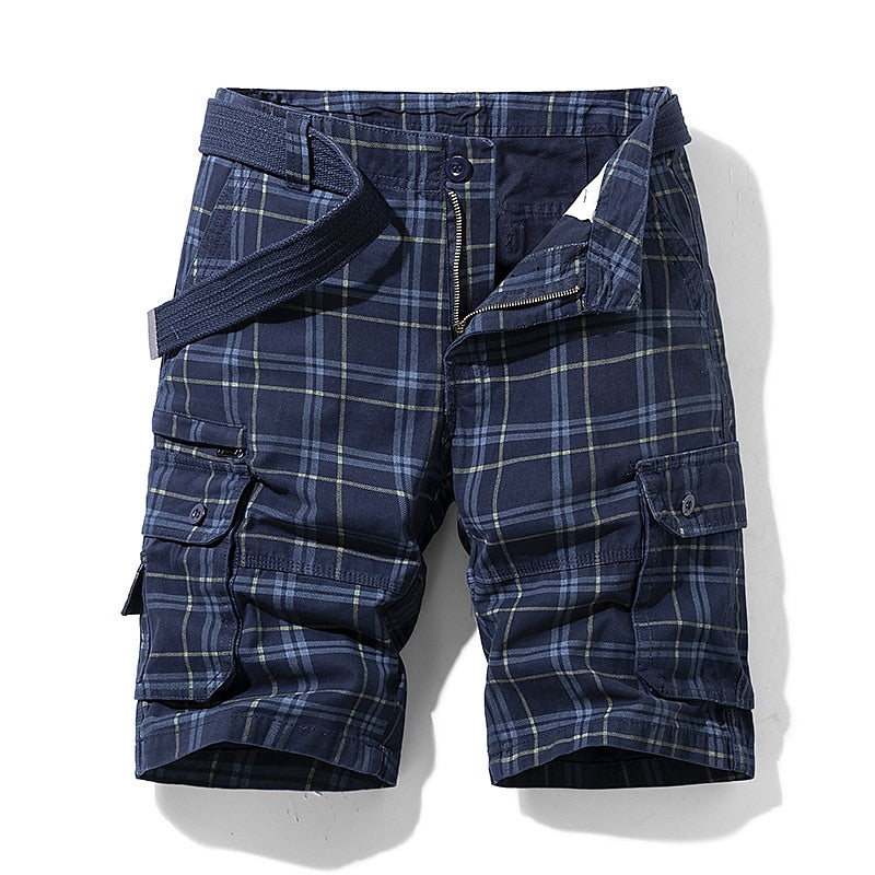 Heren Cargo Short met Geruit Patroon en Klepzakken