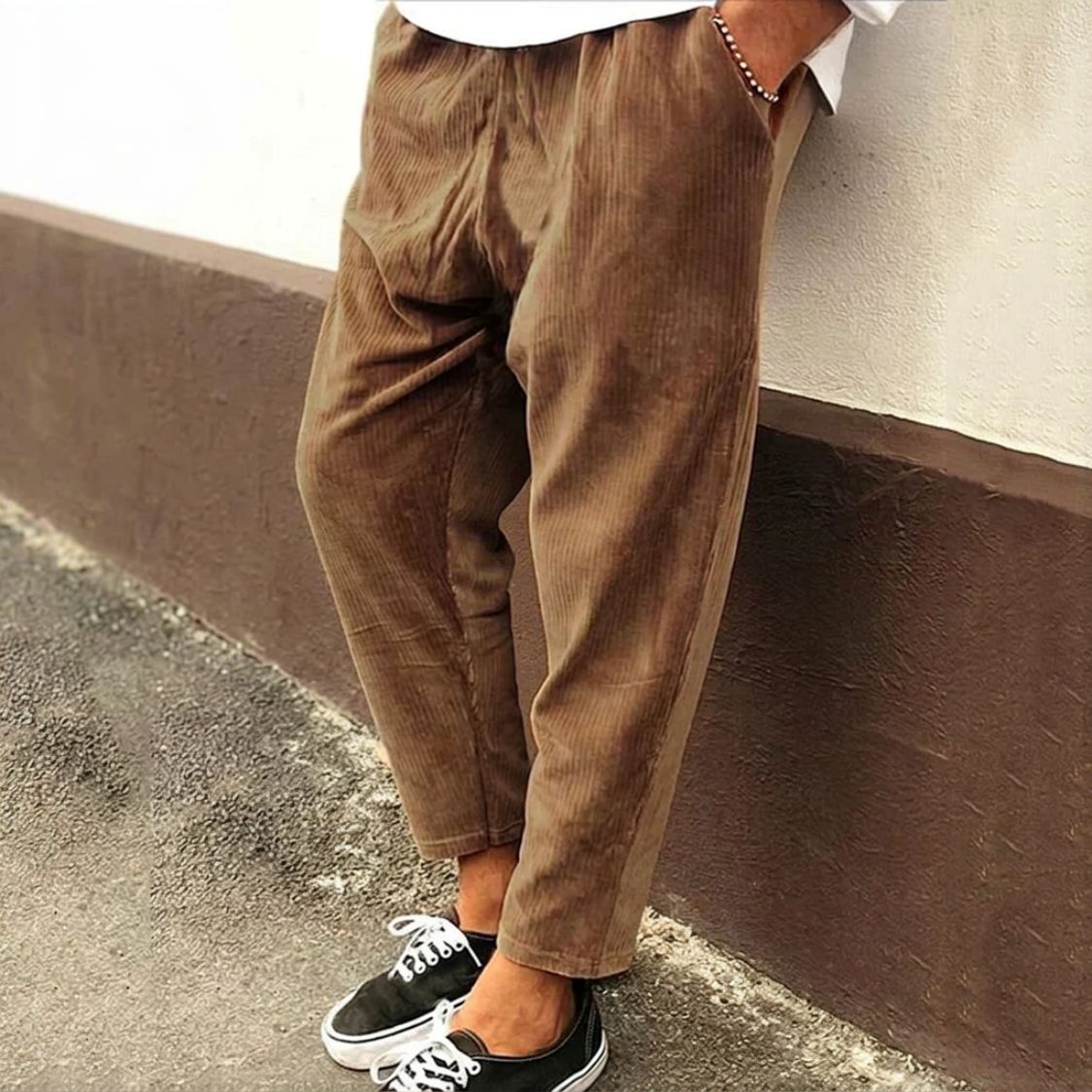 Heren Corduroy Pantalon met Elastische Tailleband en Losse Pasvorm