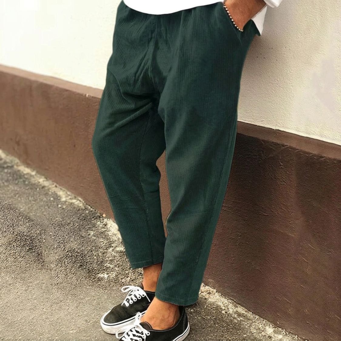 Heren Corduroy Pantalon met Elastische Tailleband en Losse Pasvorm