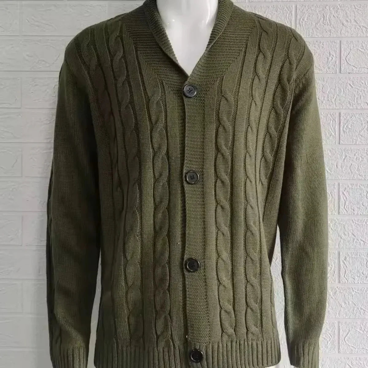 Heren Gebreid Vest met Knoopsluiting en Kabelpatroon