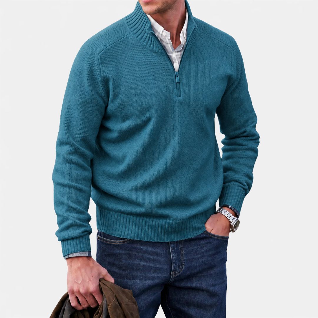 Heren Gebreide Trui met Half-Zip en Opstaande Kraag