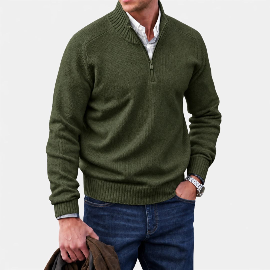Heren Gebreide Trui met Half-Zip en Opstaande Kraag
