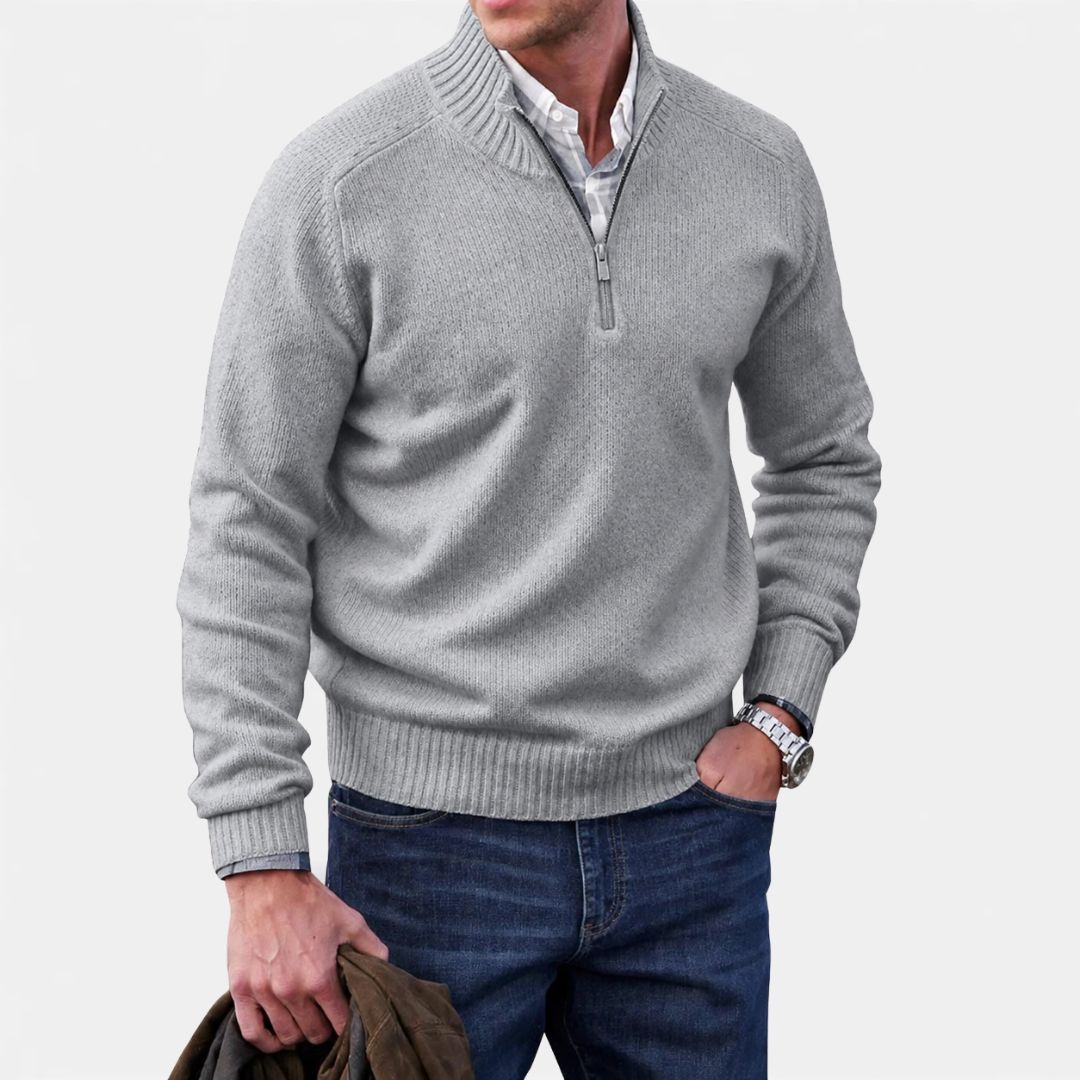Heren Gebreide Trui met Half-Zip en Opstaande Kraag