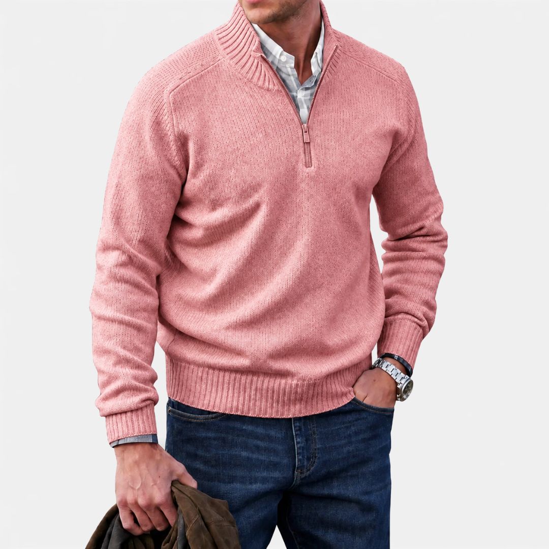 Heren Gebreide Trui met Half-Zip en Opstaande Kraag