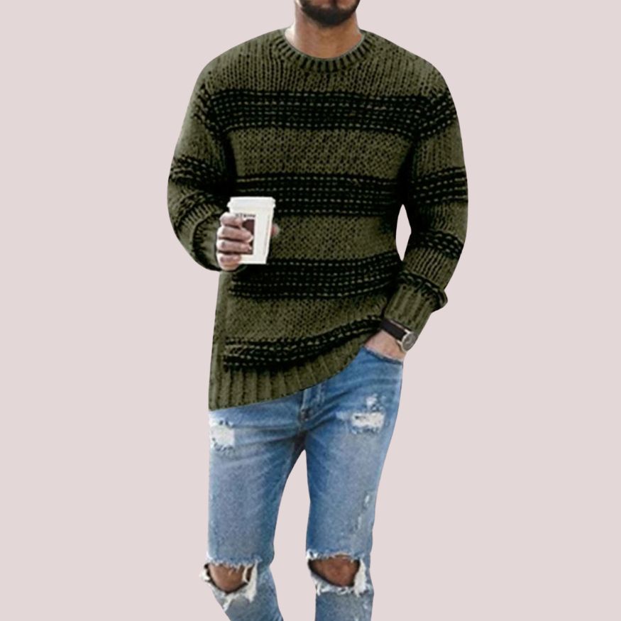 Heren Gebreide Trui met Strepen en Ronde Hals