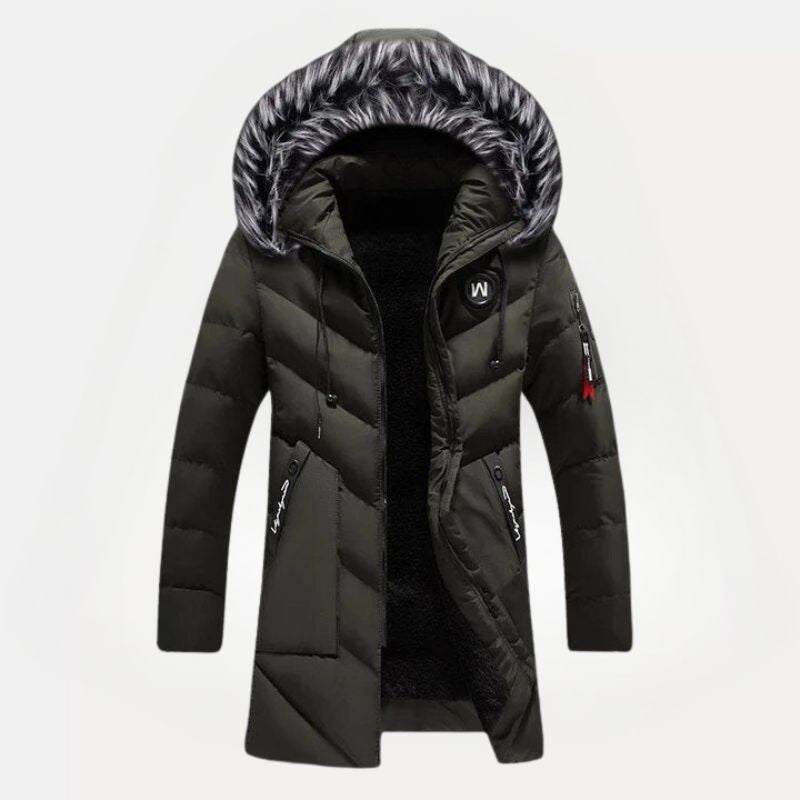 Heren Gevoerde Lange Winterjas met Capuchon