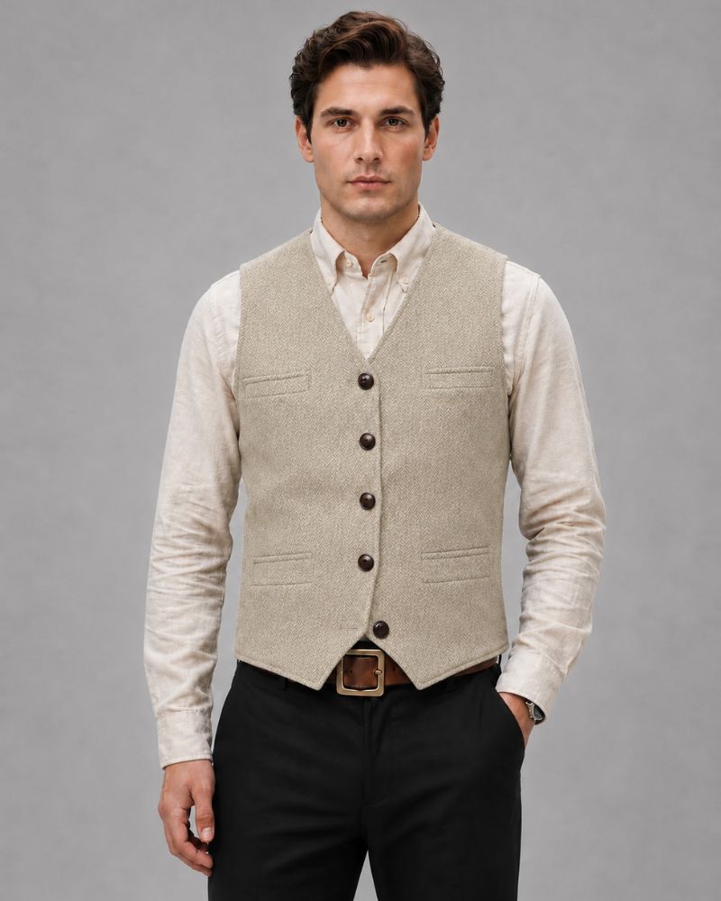 Heren Gilet met Knoopsluiting en V-hals