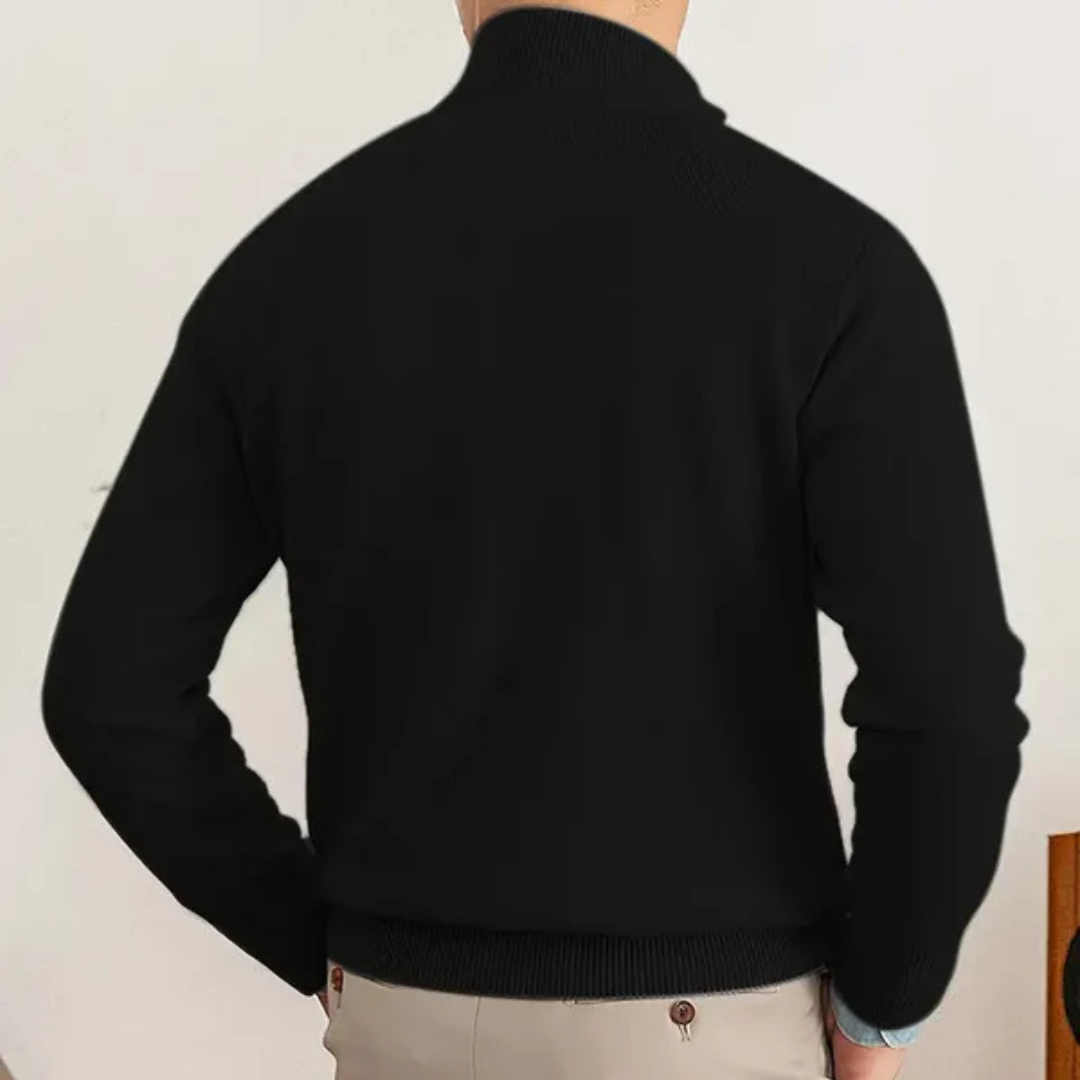 Heren Half-Zip Trui met Hoge Kraag en Ribboorden