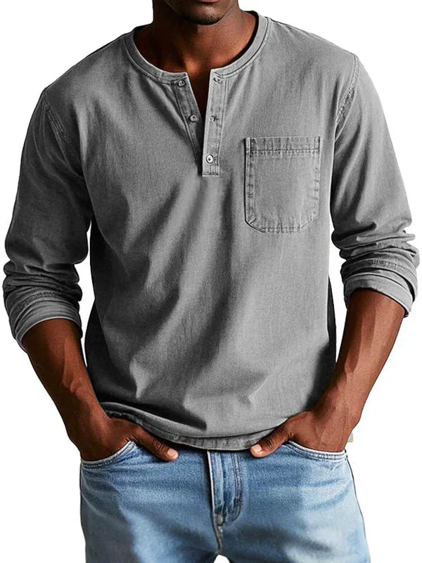 Heren Henley Shirt met Lange Mouwen en Borstzak