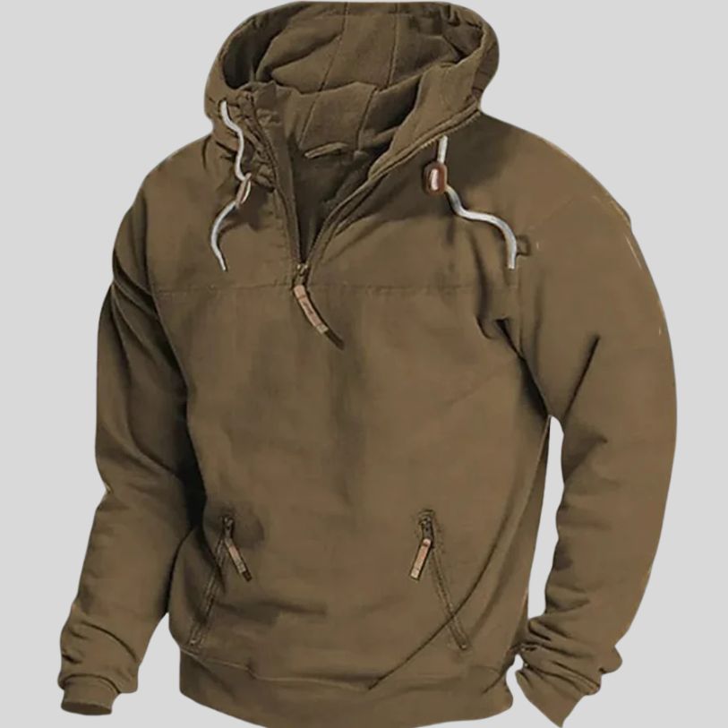 Heren Hoodie met Half-Zip en Trekkoord Capuchon