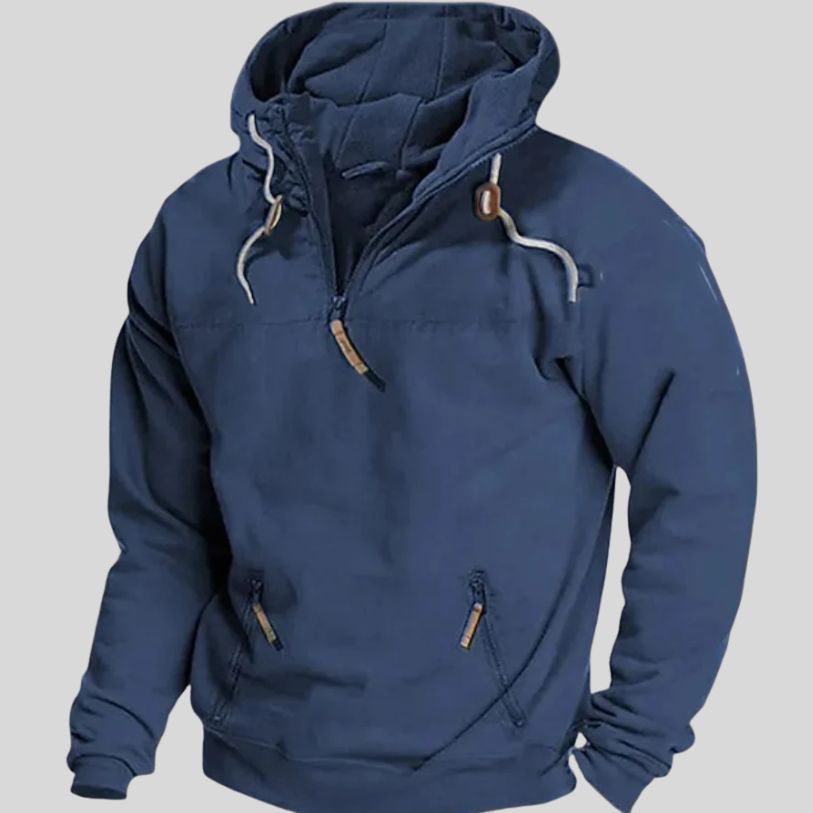 Heren Hoodie met Half-Zip en Trekkoord Capuchon