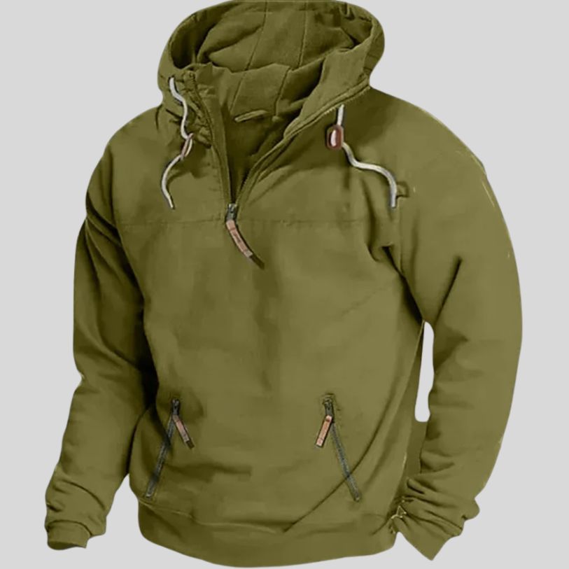 Heren Hoodie met Half-Zip en Trekkoord Capuchon