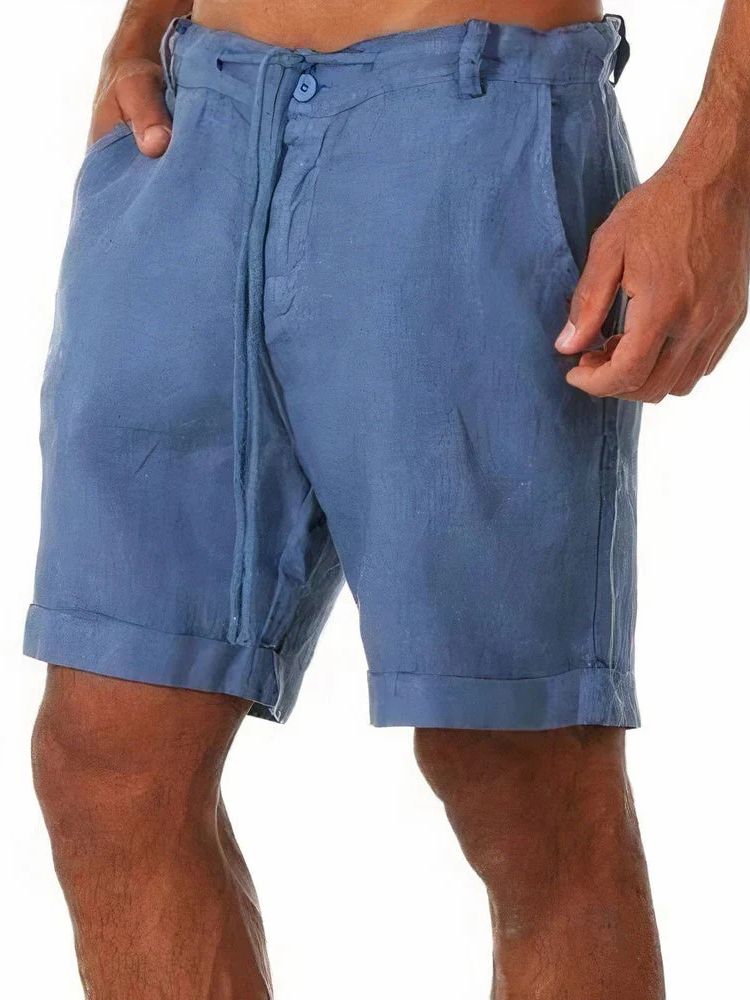 Heren Korte Linnen Broek met Knoopsluiting en Trekkoord