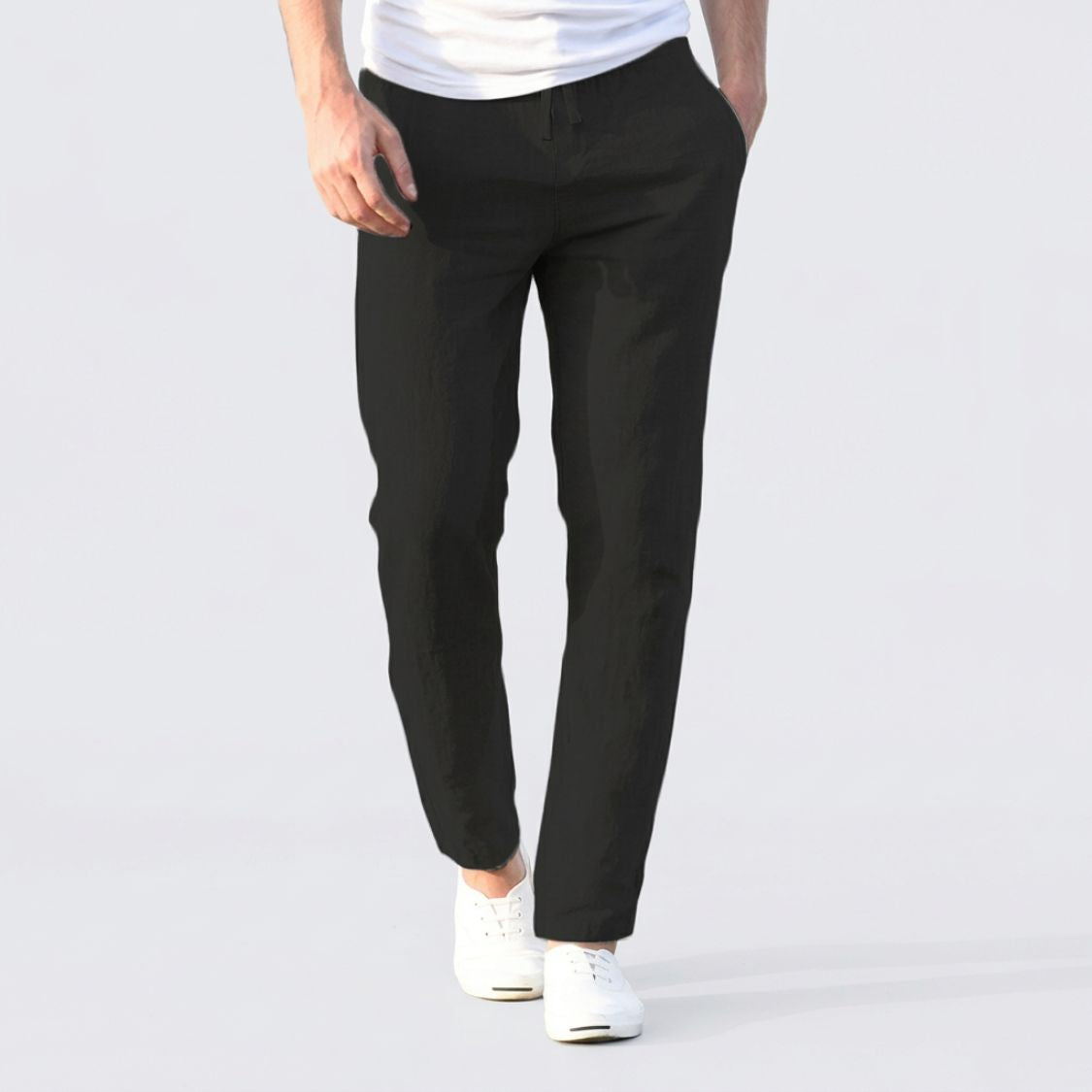 Heren Linnen Broek met Elastische Tailleband en Steekzakken