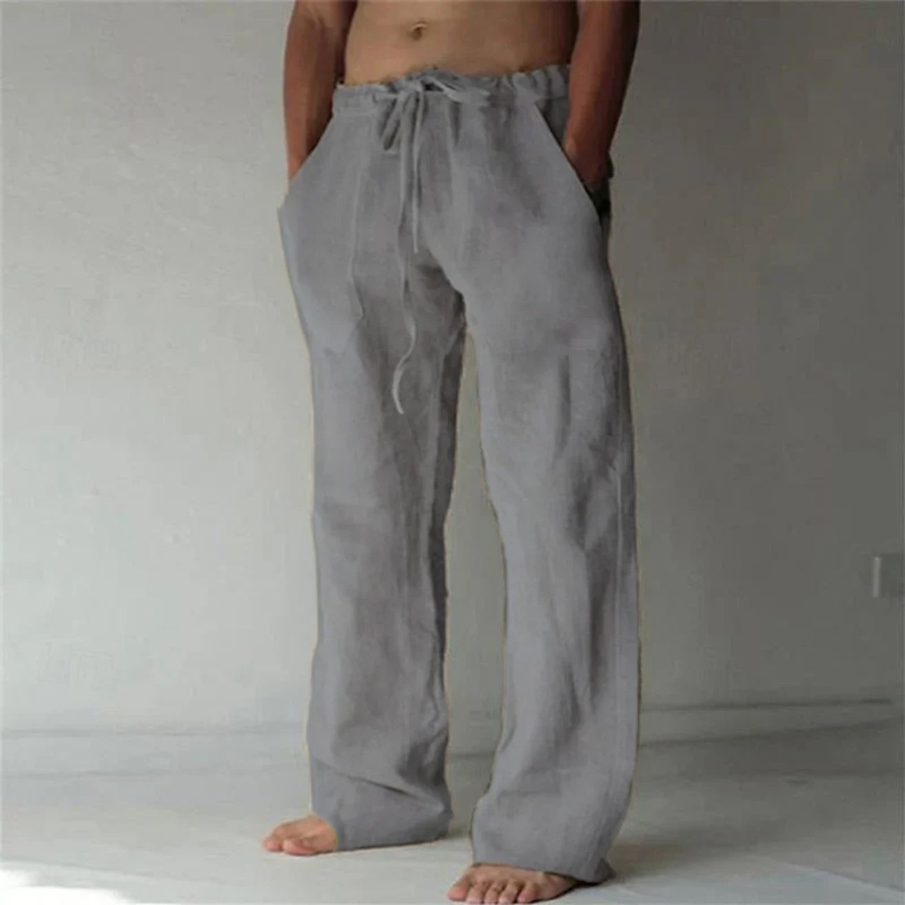 Heren Linnen Broek met Wijde Pasvorm en Elastische Tailleband