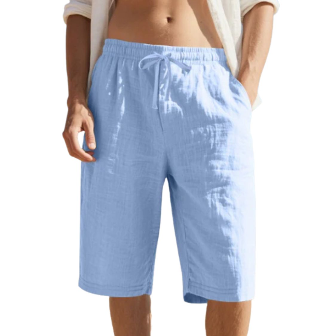 Heren Linnen Korte Broek met Elastische Tailleband en Trekkoord