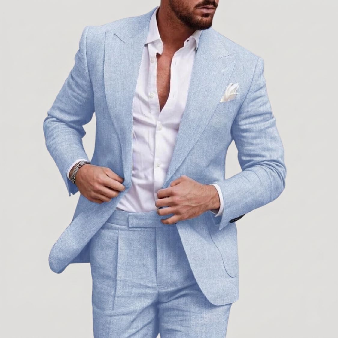 Heren Linnen Slim Fit Pak met Blazer en Broek