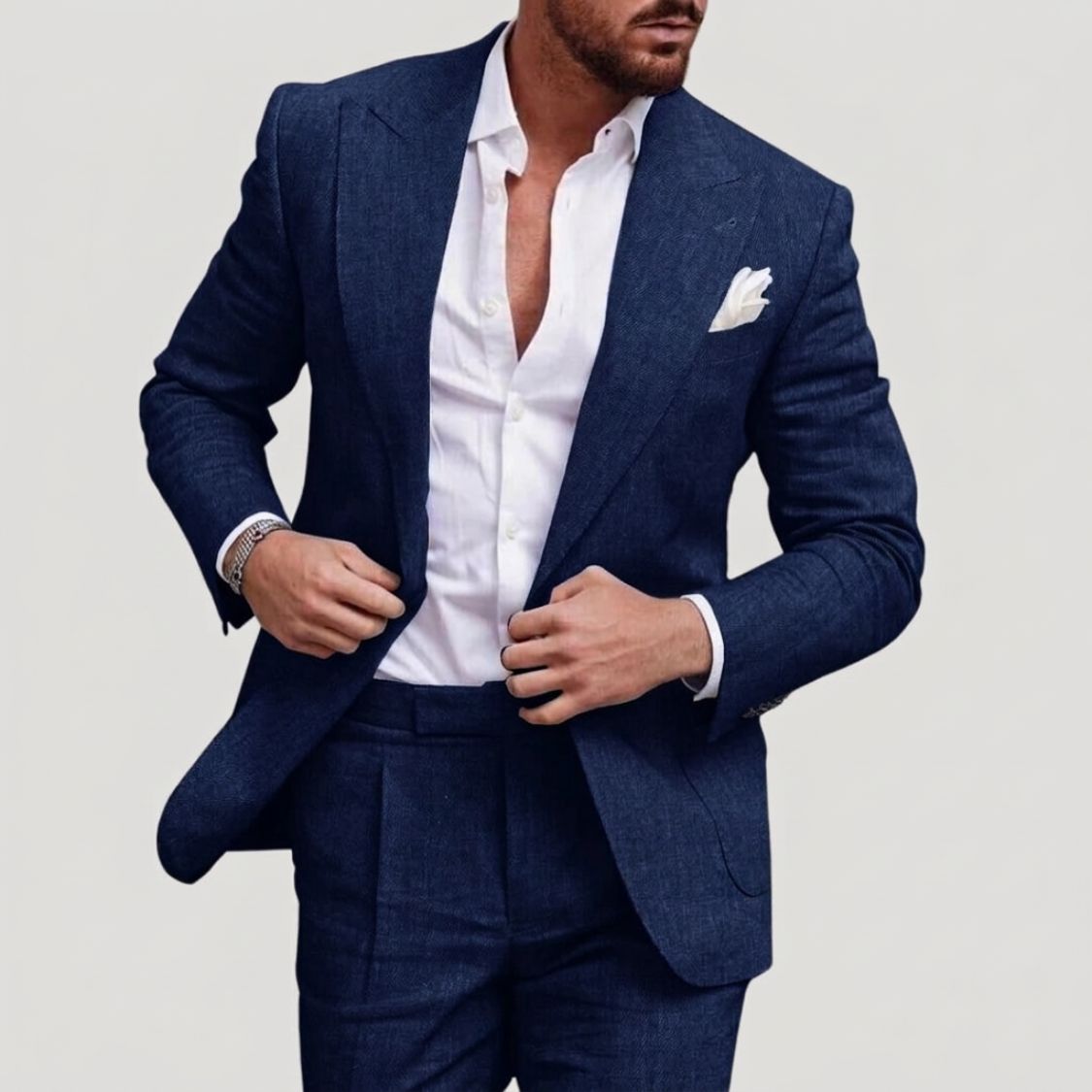 Heren Linnen Slim Fit Pak met Blazer en Broek