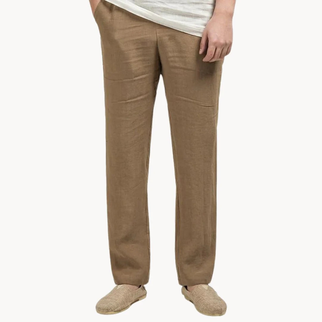 Heren Linnen Zomerbroek met Elastische Taille en Rechte Pijpen
