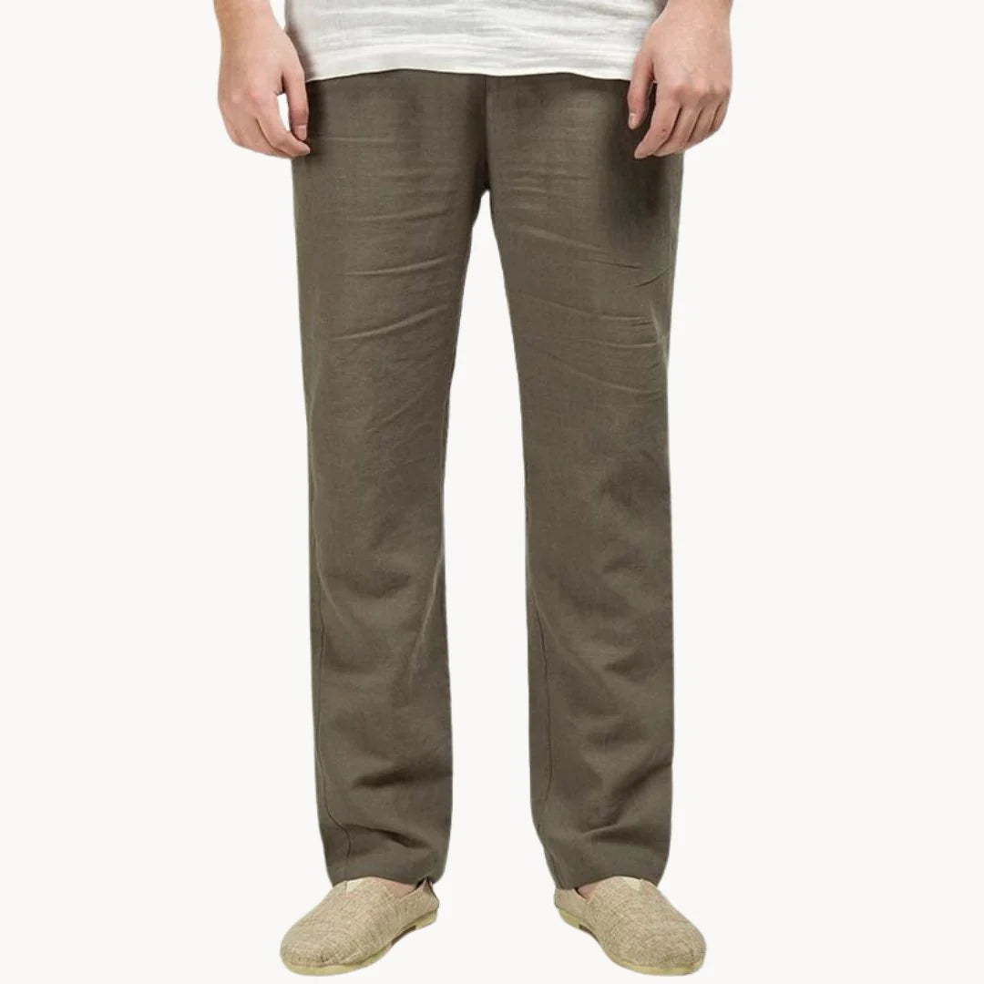 Heren Linnen Zomerbroek met Elastische Taille en Rechte Pijpen