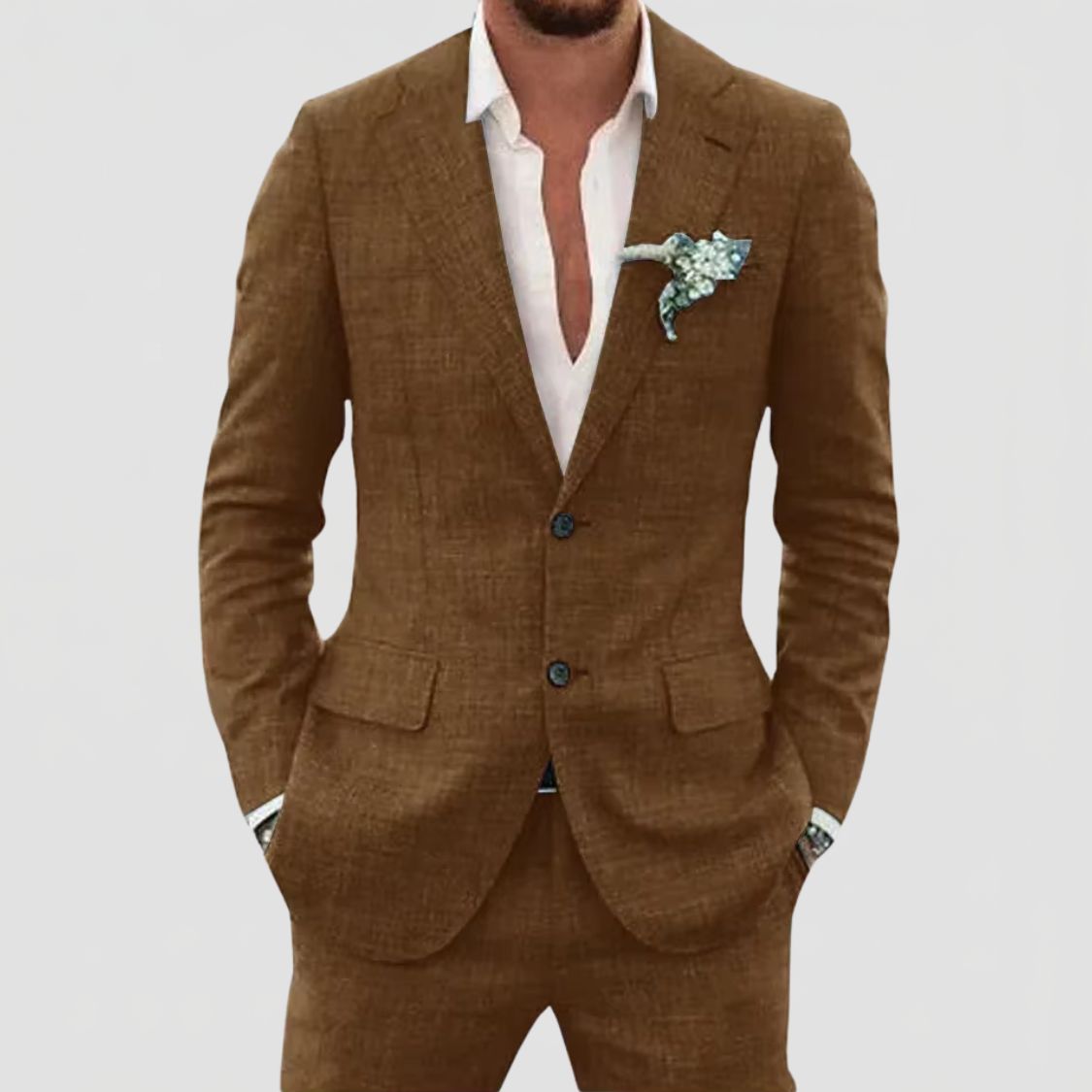 Heren Linnenmix Tweedelig Pak met Blazer en Pantalon