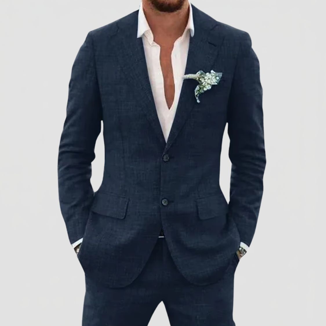 Heren Linnenmix Tweedelig Pak met Blazer en Pantalon