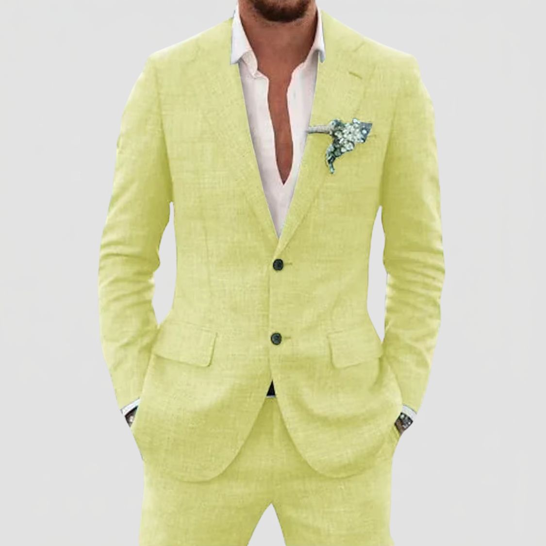 Heren Linnenmix Tweedelig Pak met Blazer en Pantalon