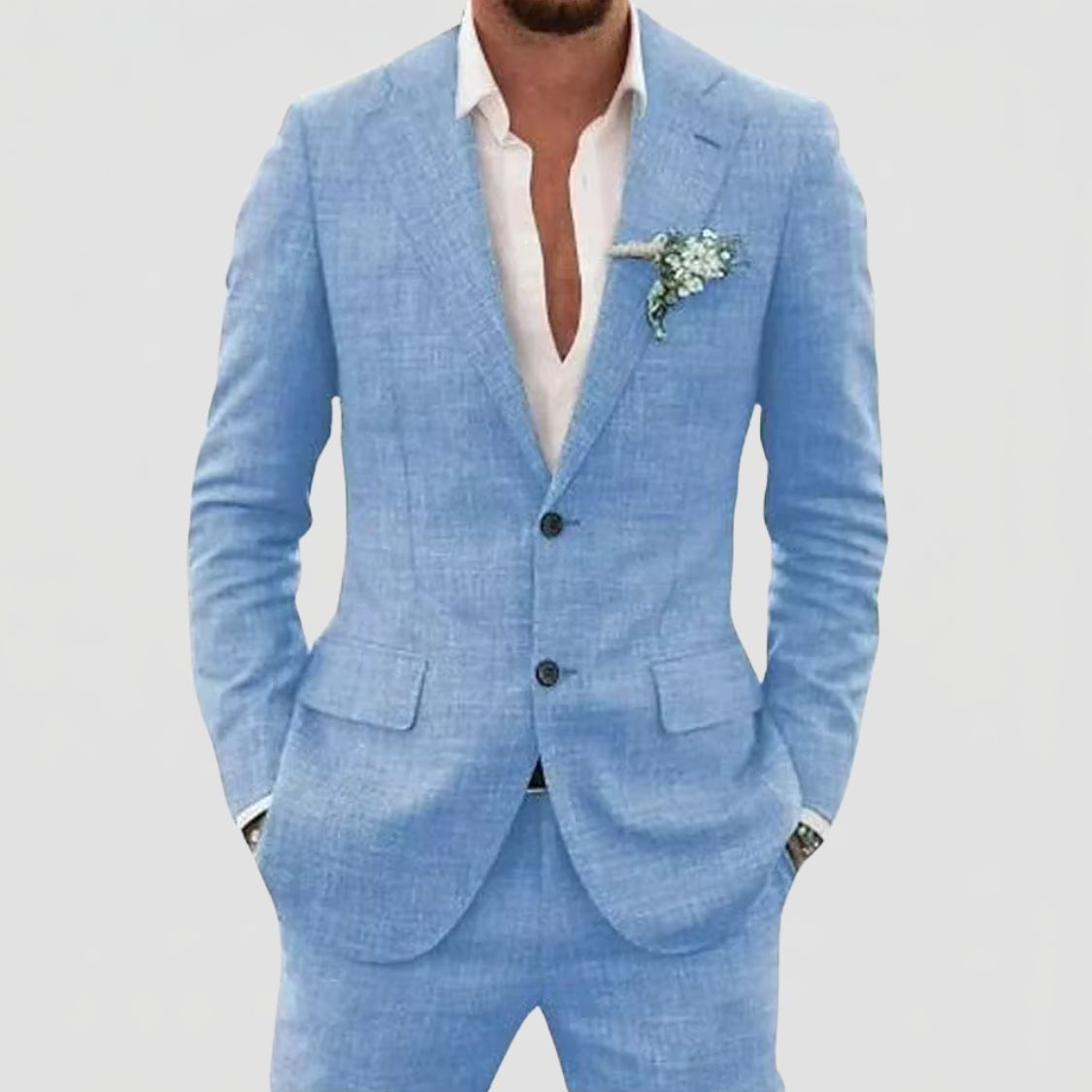 Heren Linnenmix Tweedelig Pak met Blazer en Pantalon