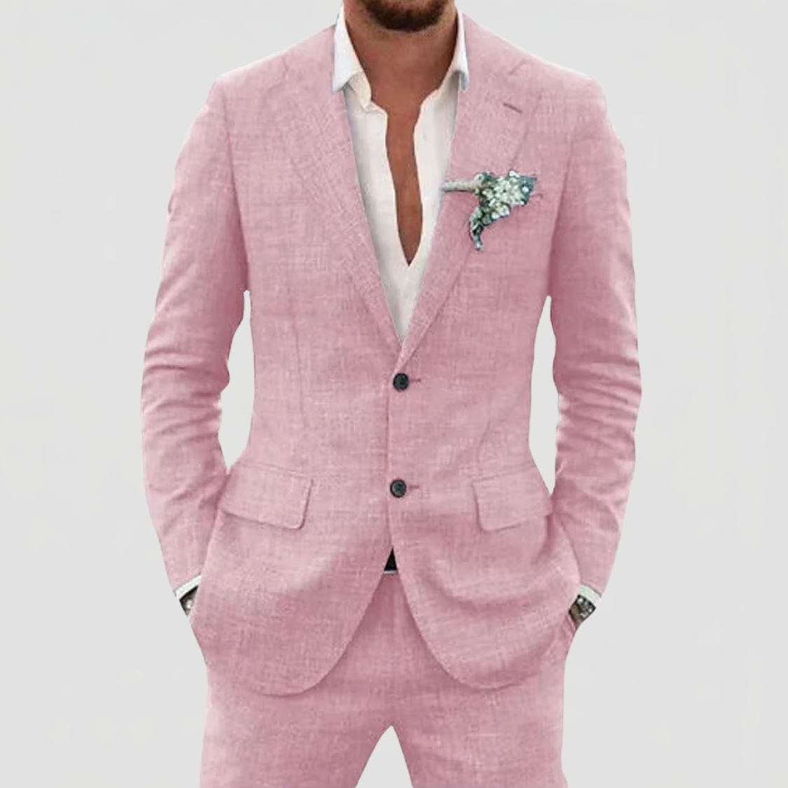 Heren Linnenmix Tweedelig Pak met Blazer en Pantalon