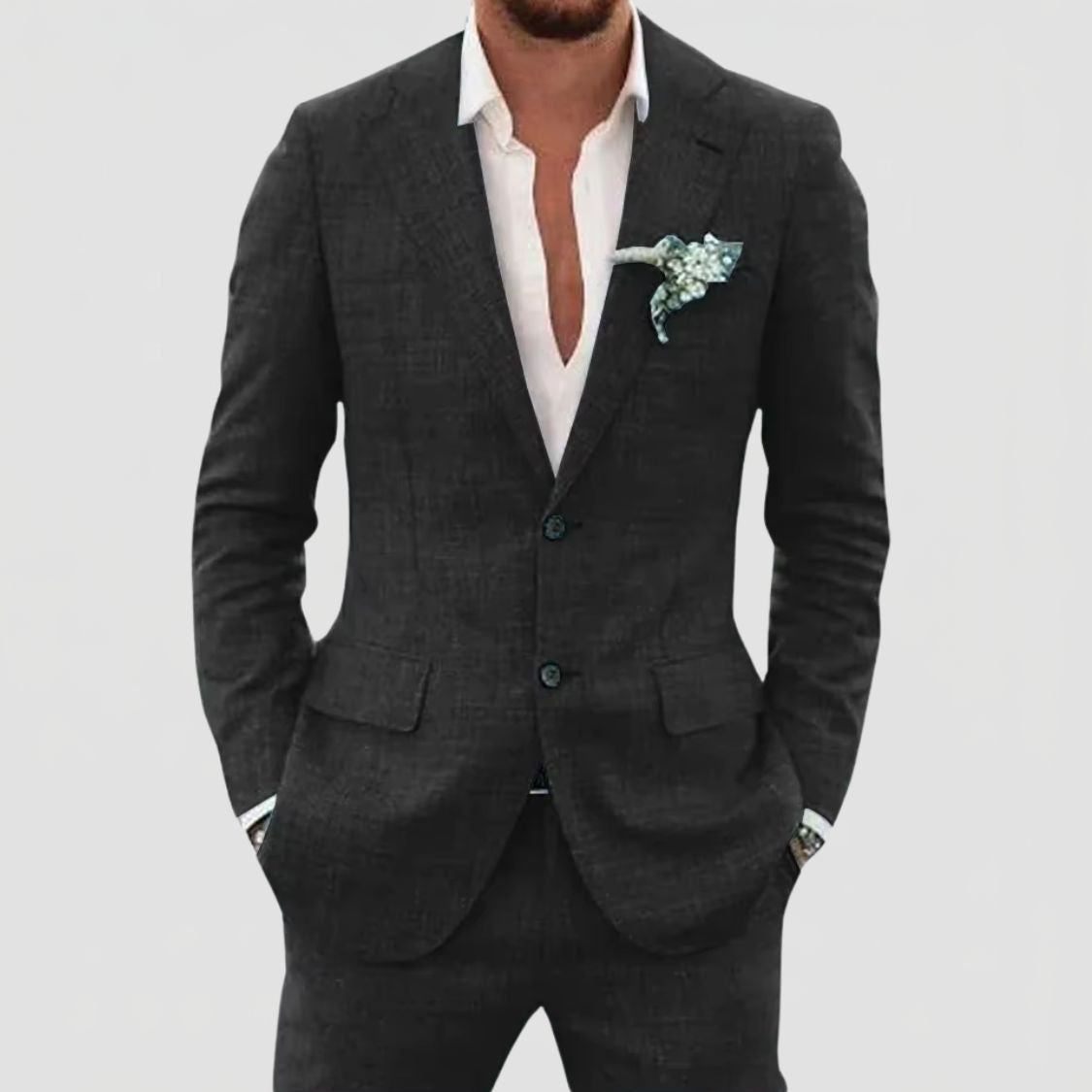 Heren Linnenmix Tweedelig Pak met Blazer en Pantalon