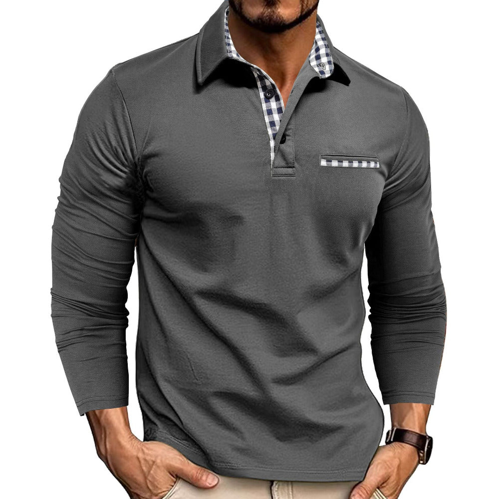 Heren Polo met Lange Mouwen en Geruite Details