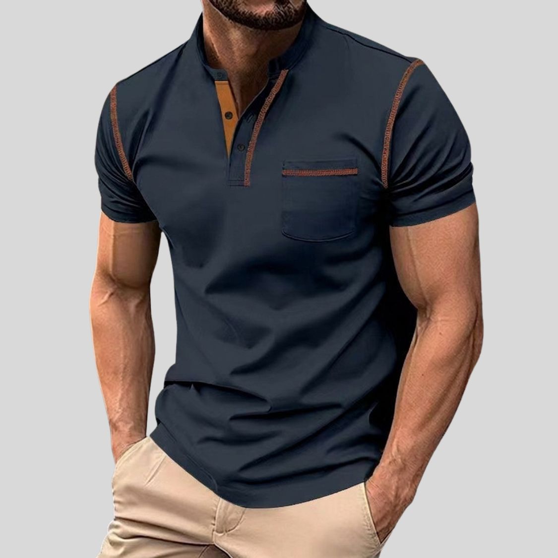 Heren Polo met Opstaande Kraag en Contrastbies
