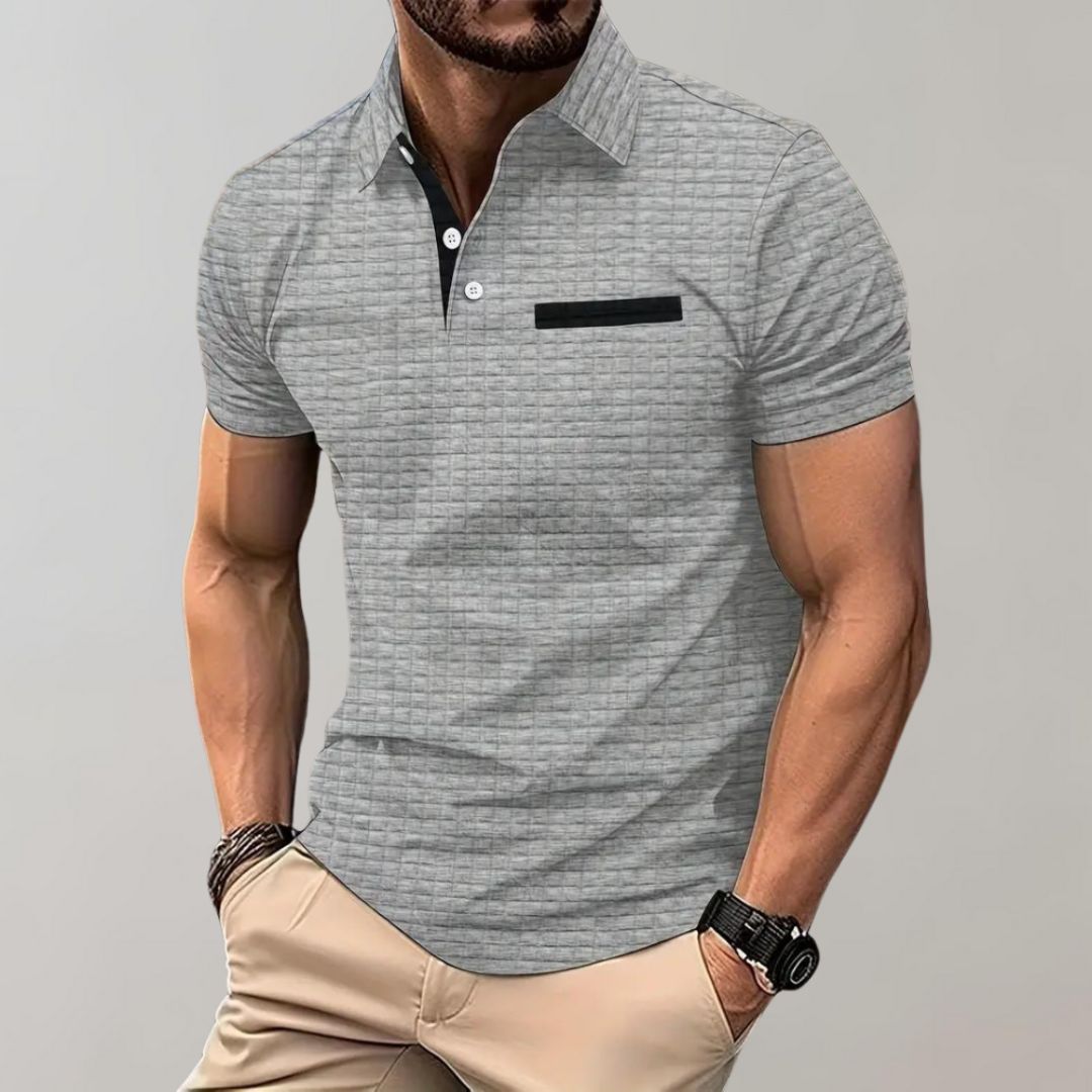 Heren Poloshirt met Ruitpatroon en Contrasterend Detail
