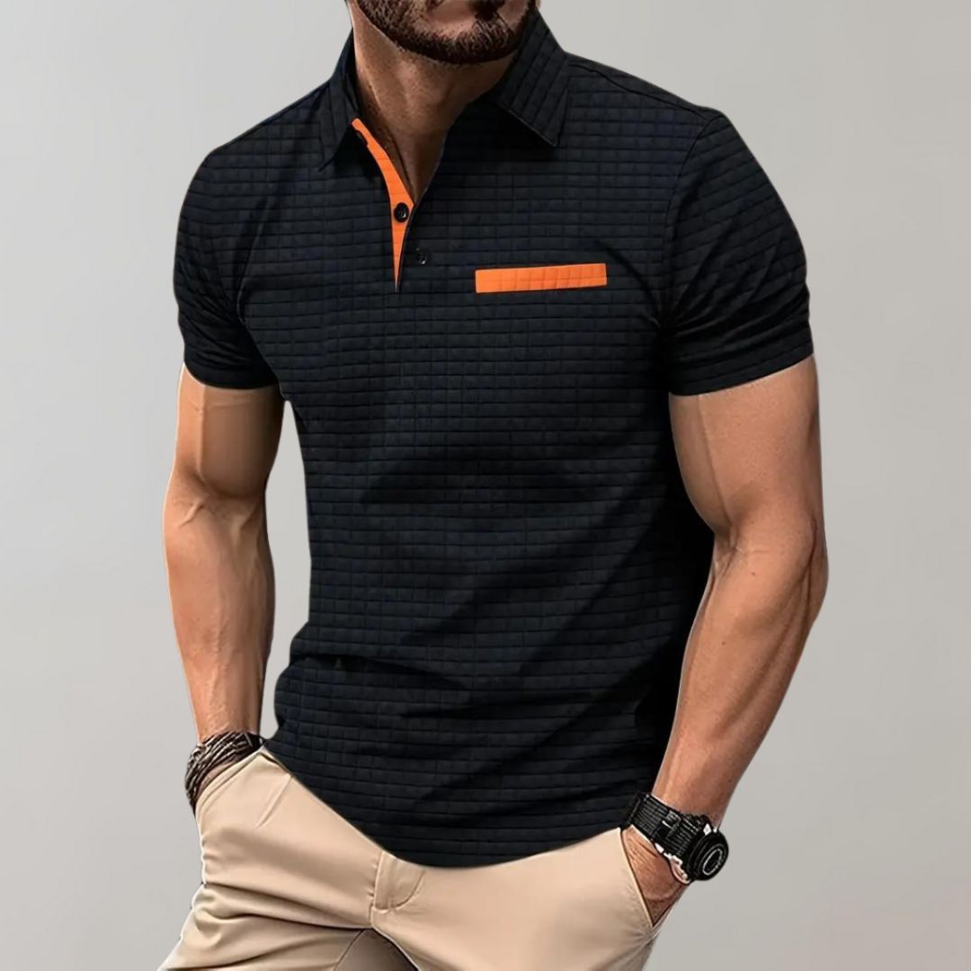 Heren Poloshirt met Ruitpatroon en Contrasterend Detail