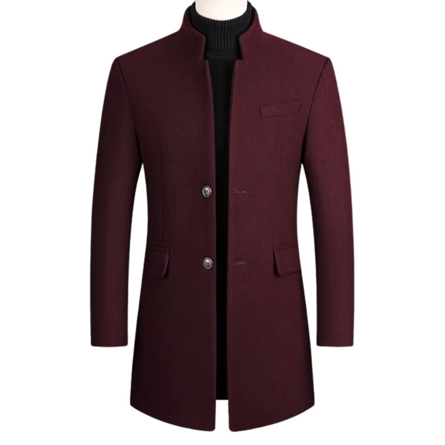 Heren Slim Fit Mantel met Opstaande Kraag in Wolmix