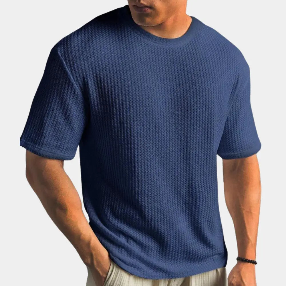 Heren T-shirt met Ronde Hals en Wafelpatroon