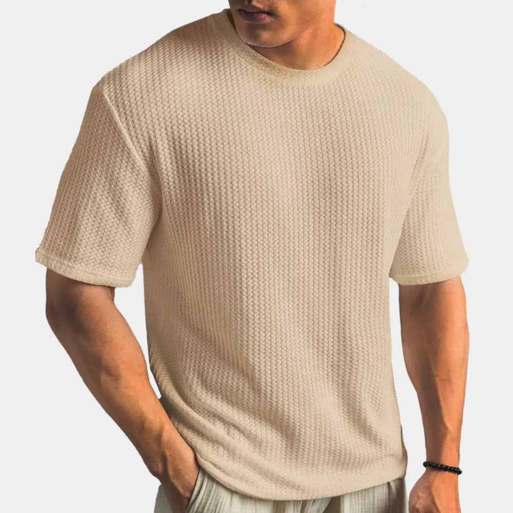 Heren T-shirt met Ronde Hals en Wafelpatroon