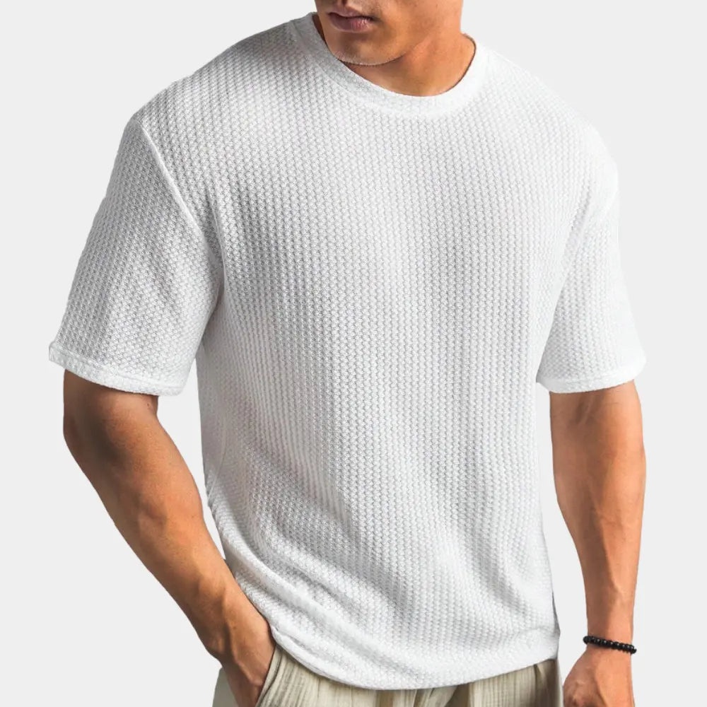 Heren T-shirt met Ronde Hals en Wafelpatroon