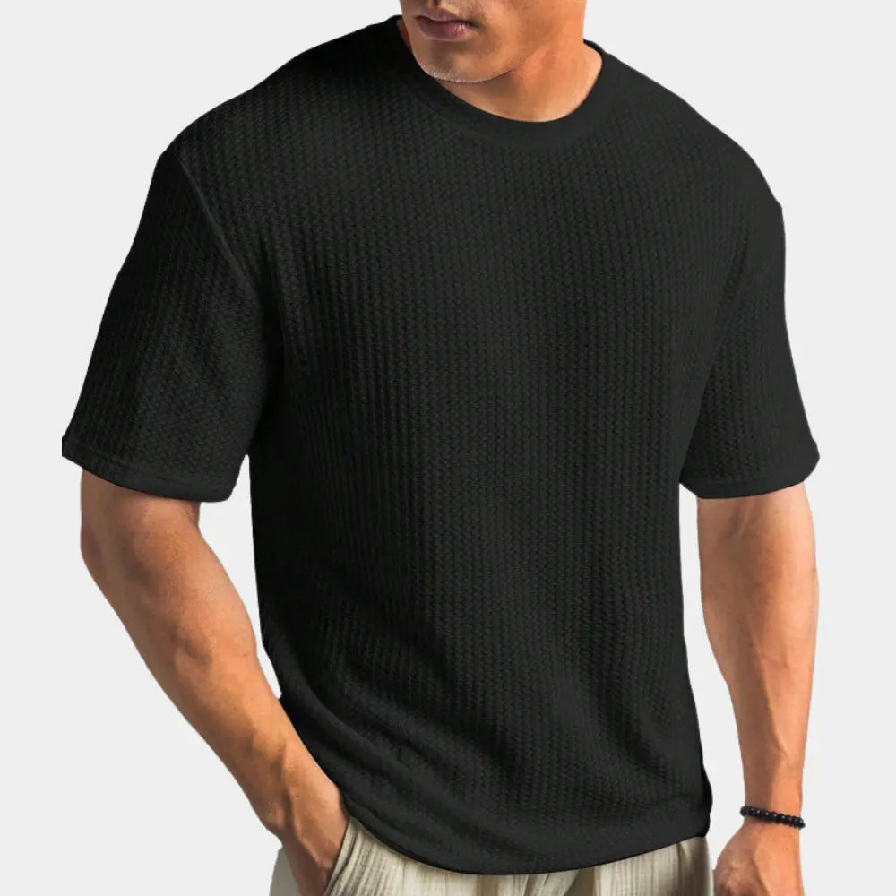 Heren T-shirt met Ronde Hals en Wafelpatroon